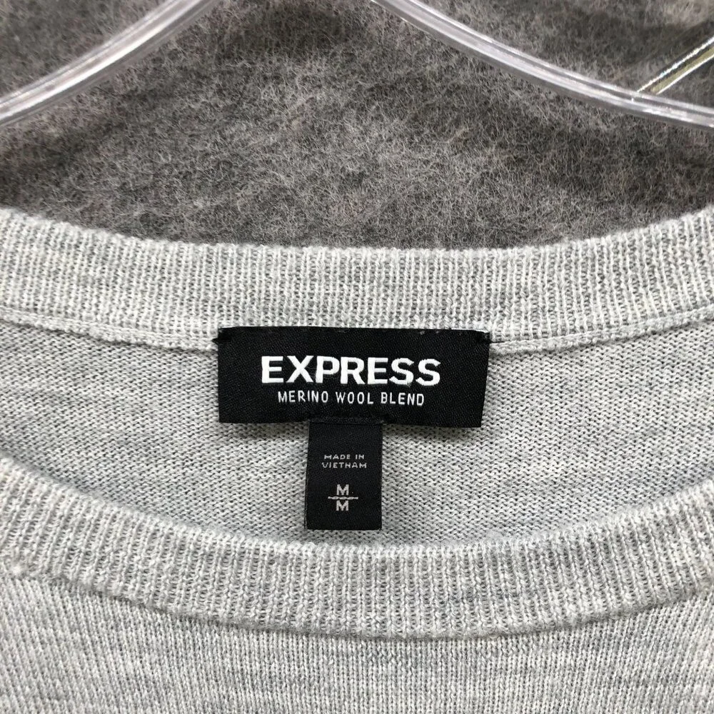 Express Merino Wool Blend Sweater‎ Mens M Light Gray Crewneck Stretch - Picture 3 of 8